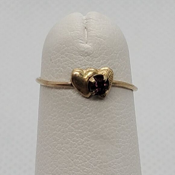 Gold Tone & Purple Colored Double Heart Ring - Picture 1 of 3